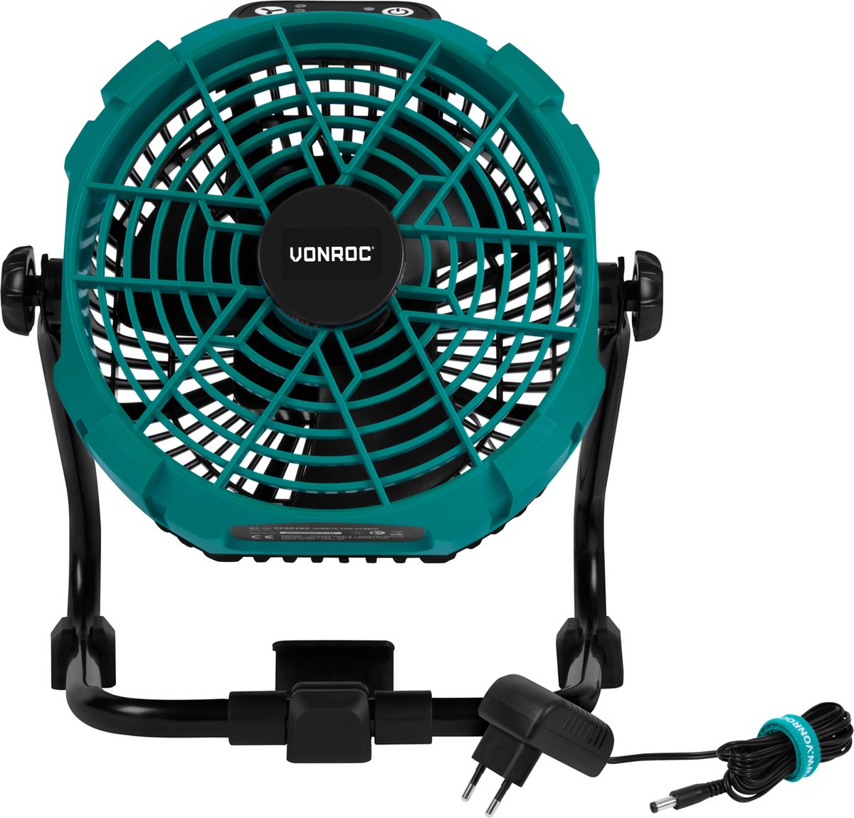 VONROC Ventilator 20V - voor draadloos en bedraad gebruik - Incl. netstroom adapter - Incl. 20V – 2.0Ah accu en snellader — afbeelding 2
