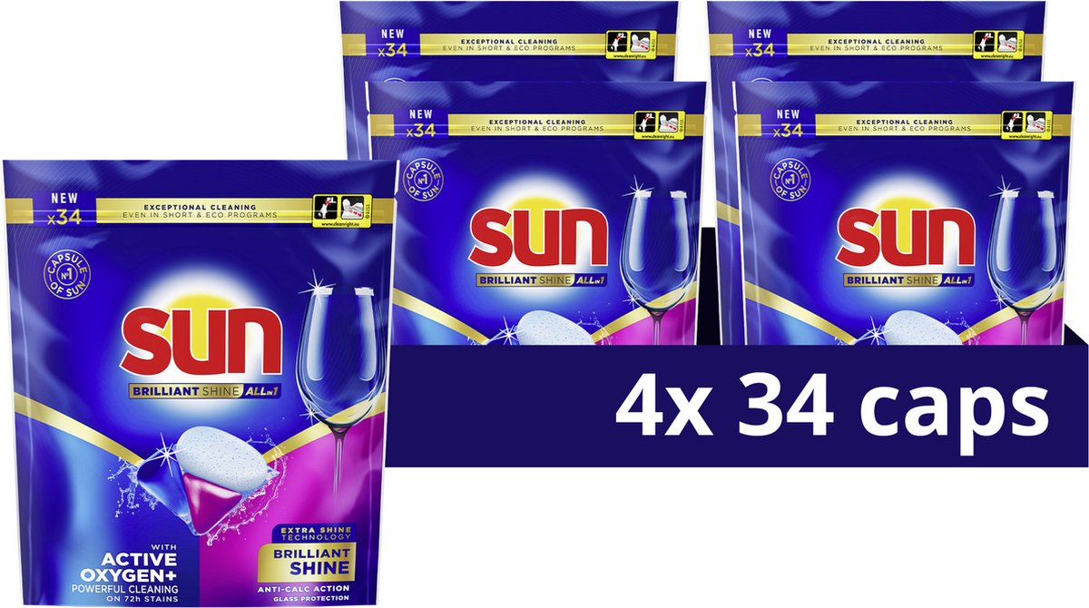 Sun - Vaatwastabletten - Brilliant Shine - All-in 1 - 136 Capsules - Voordeelverpakking — afbeelding 2