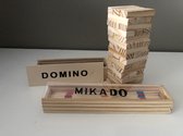 Reisspel Domino + Mikado + Jenga houten toren - 3 fantastische reisspellen- de ideale reisspelletjes