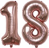Folie Ballonnen XL Cijfer 18 , Rose Goud, 2 stuks, 86cm, Verjaardag, Feest, Party, Decoratie, Versiering