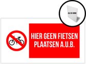 Pictogram/ bord alu di-bond | "Hier geen fietsen plaatsen a.u.b." | 30 x 15 cm | Dikte: 3 mm | No bikes | Overlast | Vitrine | Fiets | Velo | Fietsenparking | Verbodsbord | Fietsparking | 1 stuk