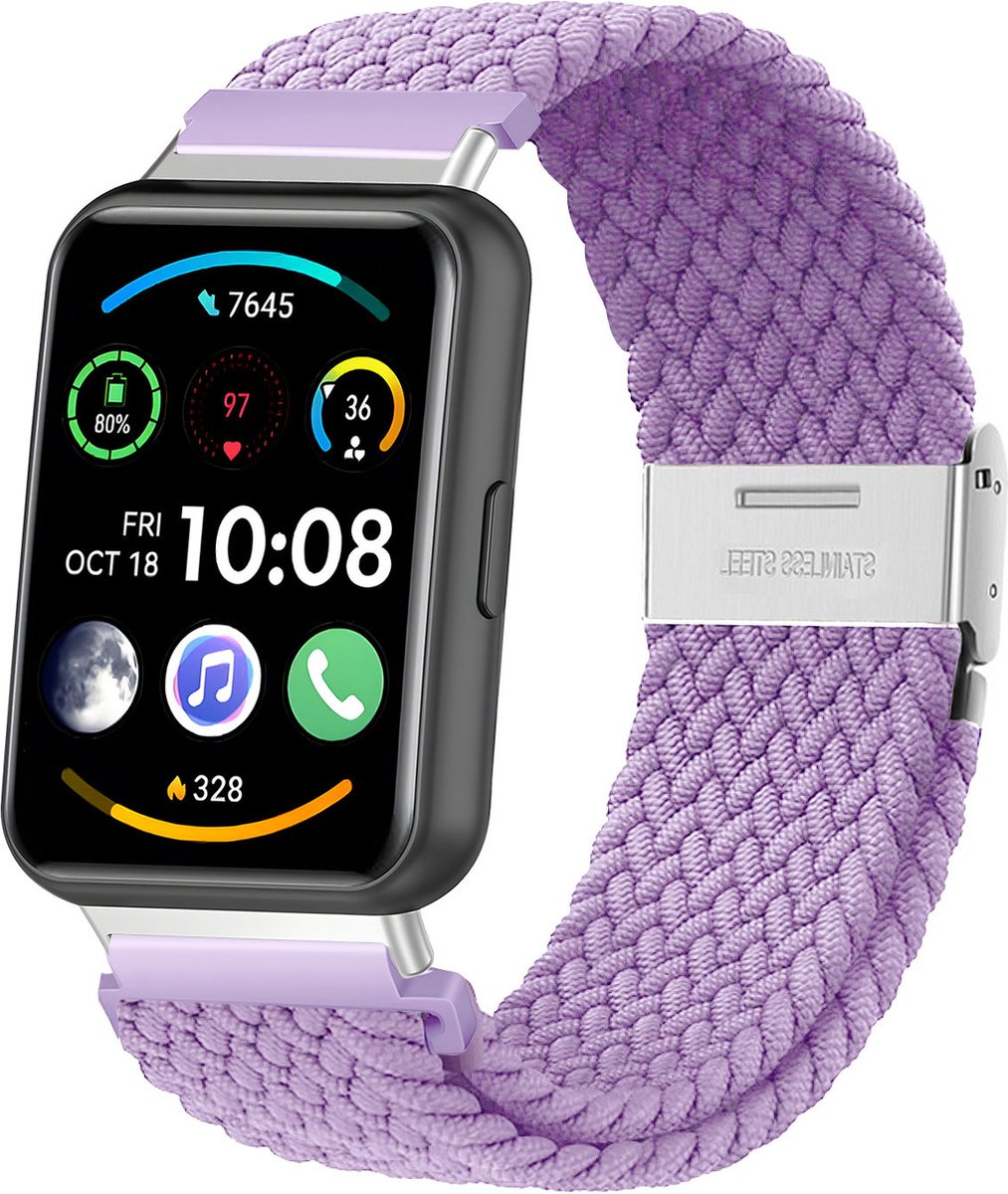 Nylon Smartwatch bandje - Geschikt voor Huawei Watch Fit 2 gevlochten bandje - lila - Strap-it Horlogeband / Polsband / Armband