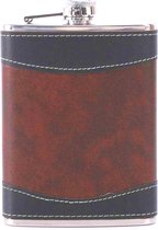 Zwart Bruin met kunstleder beklede heupfles 236 ml - Veldfles PU leder - Platvink - Zakflacon - Heupflacon zwart bruin leer - Drankfles - Drankflacon - PU Leren Zakfles - Black Brown Leather - Kunstleer - 8 OZ