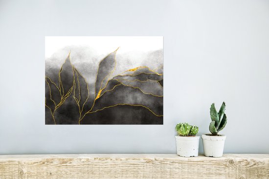 Poster Marmer - Zwart - Goud - Luxe - Marmerlook - 40x30 cm