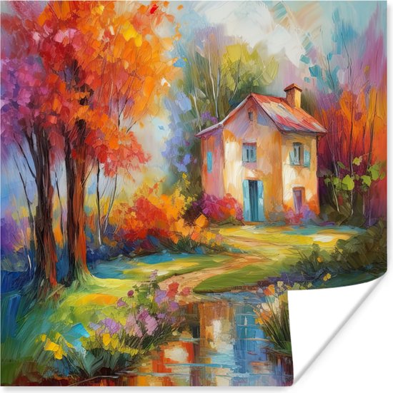 Affiche Paysage - Coloré - Peinture à l'huile - Art - 100x100 cm XXL