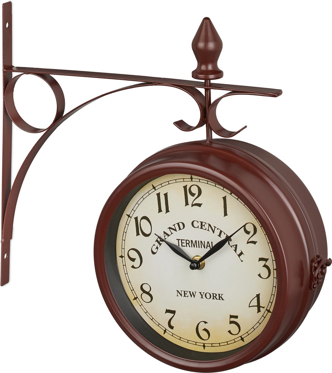 stationsklok dubbelzijdig - retro klok met cijfers - 34 x 35 x 10 cm - op batterijen - muurklok