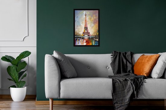 Fotolijst incl. Poster - Eiffeltoren - Schilderij - Olieverf - Parijs - 20x30 cm - Posterlijst