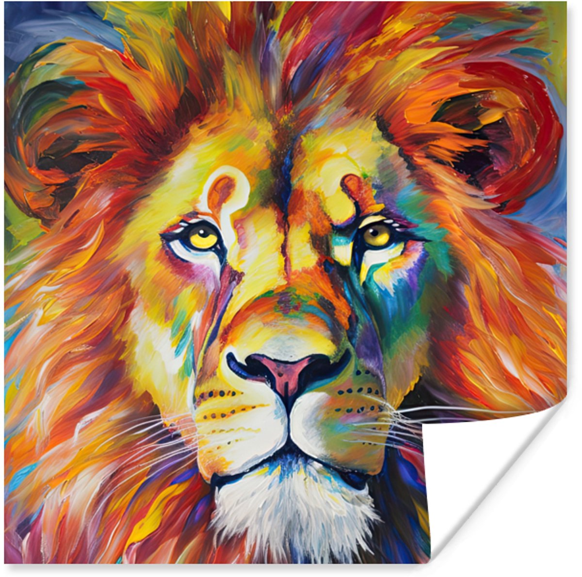 Poster Leeuw - Olieverf - Kunst - Dieren - 30x30 cm