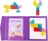 Tangram Puzzel - Hart - Paars - 96 Puzzels - Magneetboek - Houten Puzzel - Vormen Puzzel - Puzzelboek - Reisspel - Reis Speelgoed - Educatief Speelgoed - Ruimtelijk Inzicht - Motorisch Speelgoed - Puzzelboek - Peuters en Kleuters