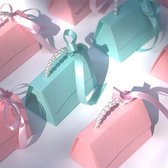 Draagbare Geschenk Tasjes met Parel Handvat en Strikje (20 stuks Lichtblauw + 20 stuks Lichtroze) - Huwelijk Baby Shower Verjaardag - Party Gift Box - Candy Gift Bag - Verjaardagsfeestje - Decoratie - Geschenk Uitdeelcadeaus - Cadeau Verpakking