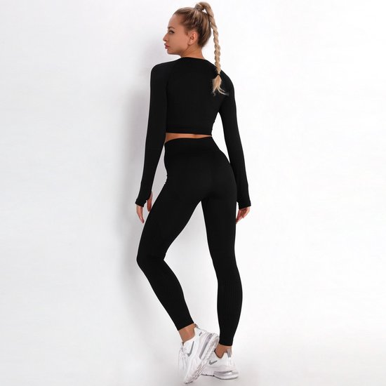 SUNMOOL - Sportlegging High Waist - Sportlegging - Dames Sportlegging - Legging - Hight Waist - Yogalegging - Sport Broek & Top Set - Zwart - Maat: M — afbeelding 3