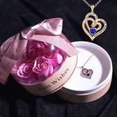 Eeuwige Romantische Bloem Rose Cadeau Box Inclusief Crystal I Love You To The Moon And Back Hart Ketting Kunstmatige Bloem Sieraden Opbergdoos Voor Geliefde Bruiloft Moederdag Valentijn Roze