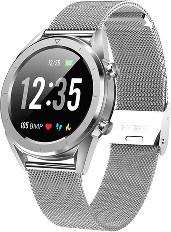 DrPhone DTX Max - Smartwatch 1.54 Inch AMOLED 240x240 – IP68 Waterdichte Smartwatch – Milanese Band - Horloge Belfunctie – Zilver