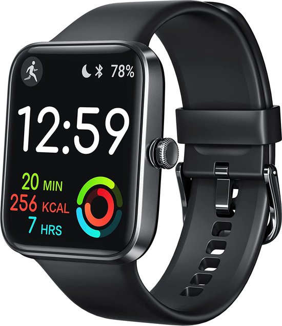 FITNOVA Smartwatch voor Dames & Heren - met Stappenteller, Saturatiemeter & Hartslagmeter - Horloge geschikt voor iOS, Android & HarmonyOS Toestellen - Zwart