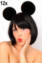 12x Diadeem zwarte muizen oren - carnaval minnie mickey optocht thema feest muis zwart oor grappig en fout