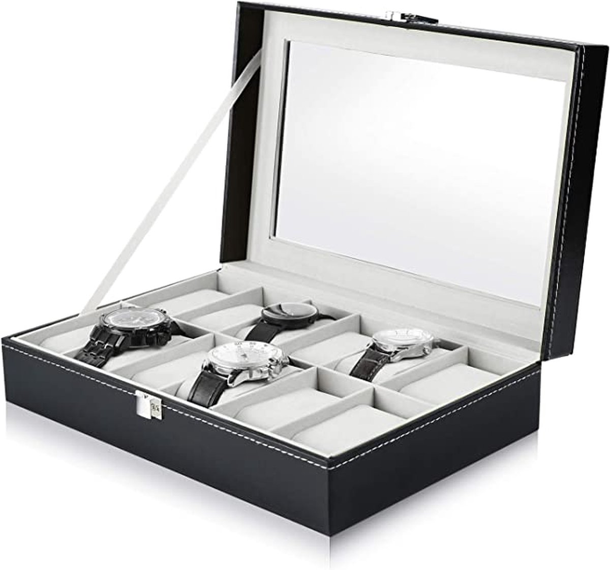 Watch Box, Ohuhu 12 Slot Watch Holder met Glazen Deksel, PU Leather Watch Case Watch Box for Men and Women, Watch Display Storage Box als cadeau voor Valentijnsdag Verjaardag, Grijs