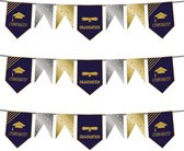 Folat Vlaggenlijn geslaagd thema - 3x - 6 meter - goud/zilver - papier - diploma examenfeest hangdecoratie
