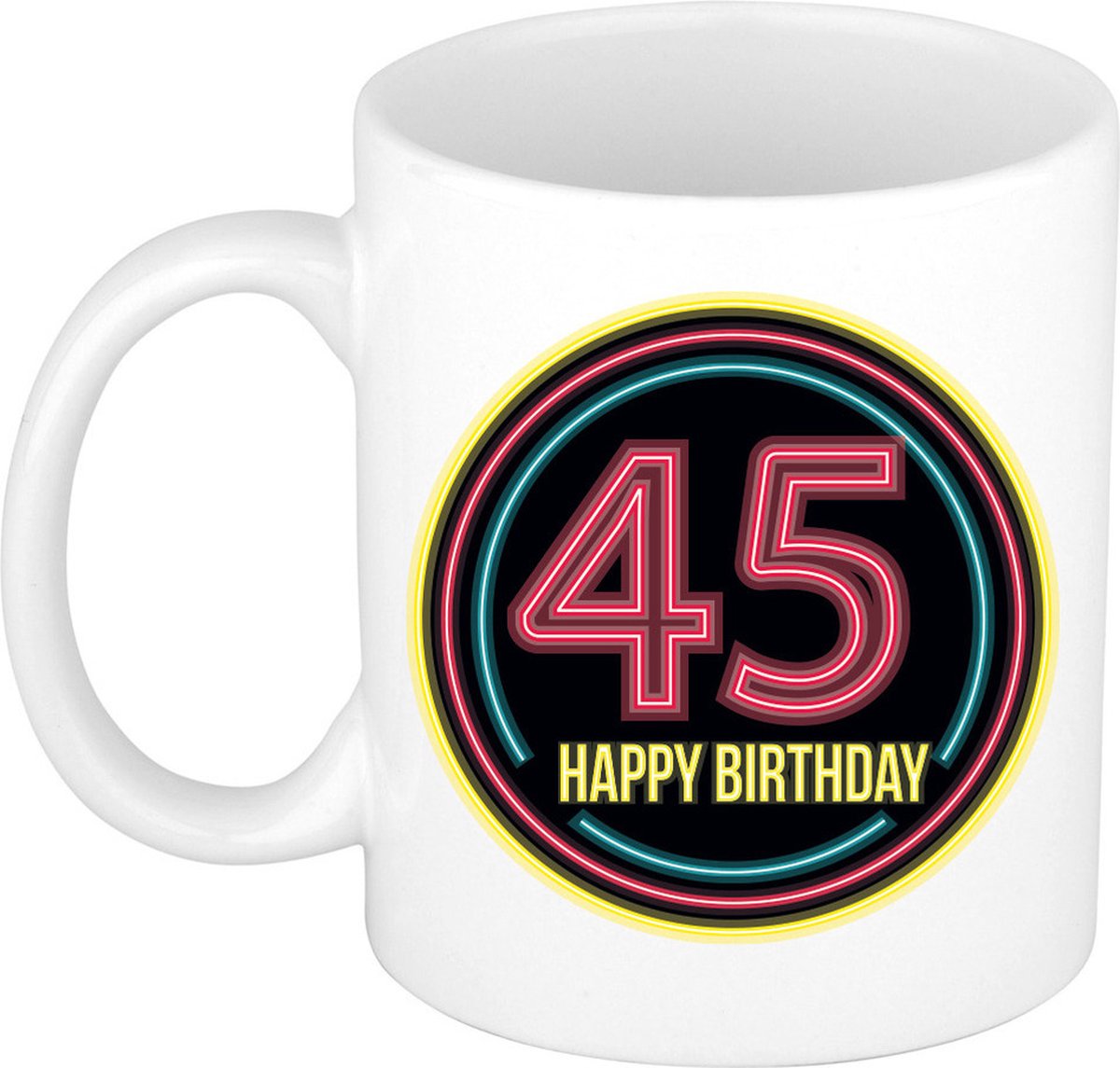 Bellatio Decorations Verjaardag mok / beker - happy birthday 45 jaar - neon - 300 ml
