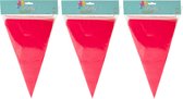 Party Vlaggenlijn - 3x - binnen/buiten - plastic - rood - 600 cm - 25 punt vlaggetjes