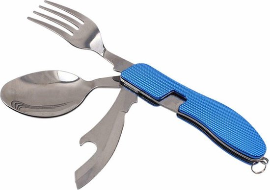 4-in-1 Inklapbaar Camping Bestek - Vork / Lepel / Mes / Flesopener - Roestvrij staal - Survival Bestek - Blauw van Naturehike — afbeelding 4