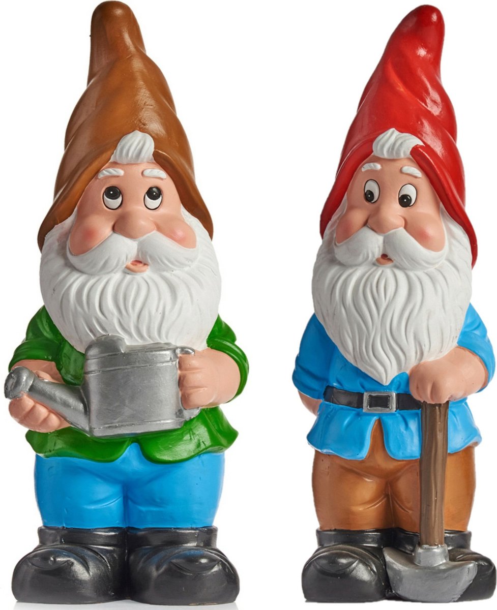 Tuinkabouter beeldjes - set van 2x - Keramiek - 50 cm - bruin/rood