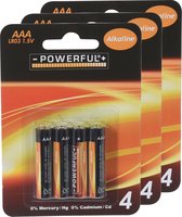 Powerful Batterijen - AAA type - 12x stuks - Alkaline - Long life