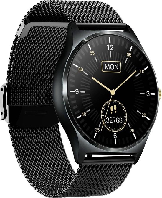 XCOAST Design Dames / Heren - Smartwatch - QIN XC Pro - Smartwatch - Diamantzwart - Metalen armband