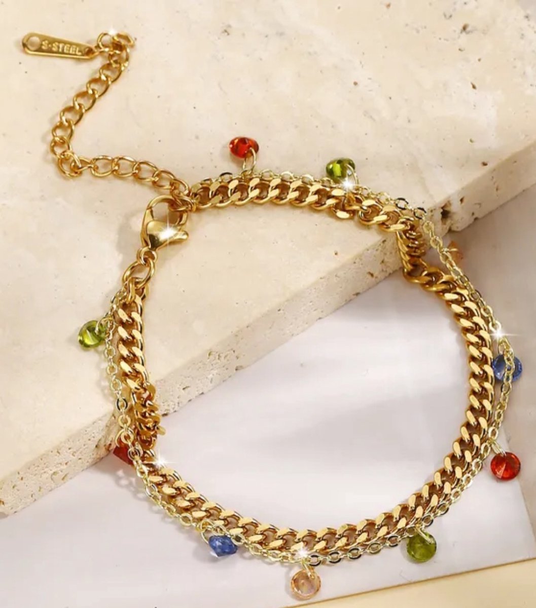 W Jewels bracelet femme plaqué or avec cristaux colorés/bijoux