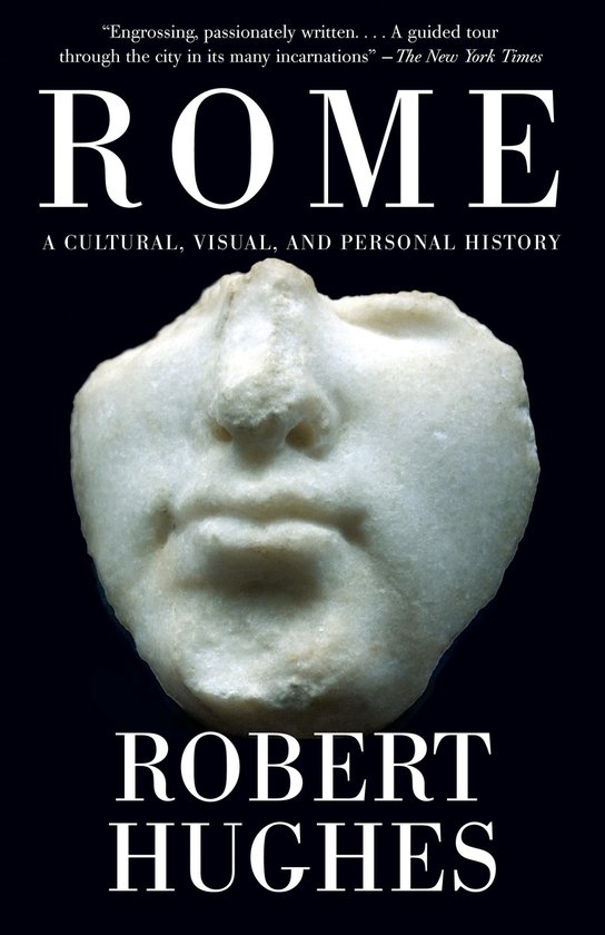 Couverture du livre avec le titre ROME et un masque en pierre blanche.