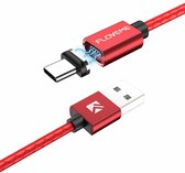 FLOVEME 1m 3A USB naar USB-C / Type-C magnetische PET-snellaad- en datakabel met reliëfdruk, voor Galaxy, Huawei, Xiaomi, LG, HTC en andere smartphones (rood)