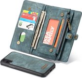CaseMe Afneembare multifunctionele horizontale flip lederen tas voor iPhone XR, met kaartsleuf & houder & rits portemonnee & fotolijst (blauw)