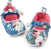 Blauwe ballerina's met bloemenmotief - Textiel - Maat 18 - Zachte zool - 0 tot 6 maanden