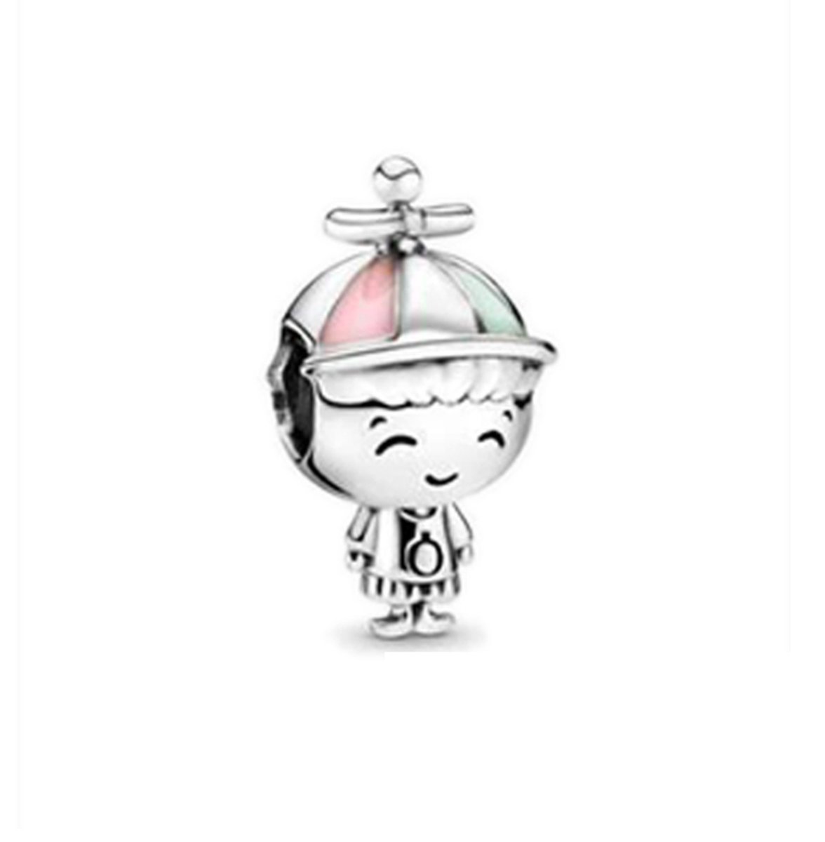 Fler® | Bedel | Past op populaire bedel armbanden (standaard-3mm) | armbandbedel | Little Boy bedel | Kleine jongen | Zoon | Petje | Hangbedel Charm | 925 Sterling Zilver | Emaille zwart, pastel | Armband Kraal | Cadeau | Valentijn kado