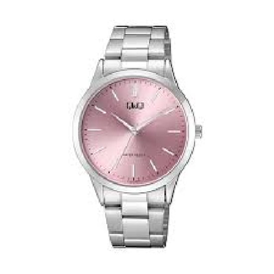 Q&Q-dameshorloge-diameter 41 mm-3 bar waterdicht-roze wijzerplaat-nikkel vrij