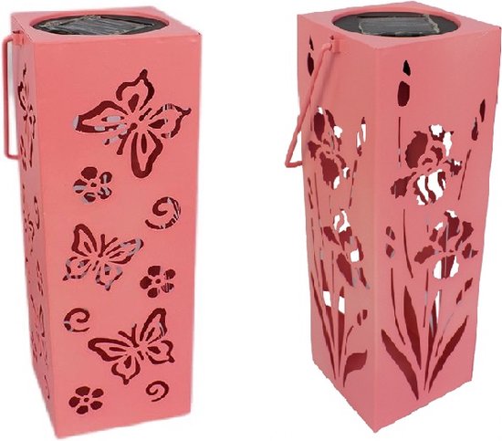 OP=OP! Solar Tafel Buitenlampen(2stuks)- Solar Tuinverlichting Zonne Energie met Schaduweffecten - tafellampen voor buiten-Solar Lamp Tuin- Tuinverlichting Led Buiten ophangen – - Lantaarn voor Buiten - Roze Vlinder &Bloem