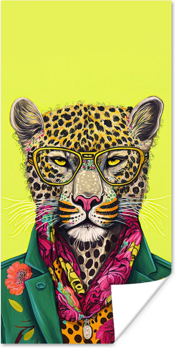 Poster Panter - Dier - Bril - Kleuren - 60x120 cm