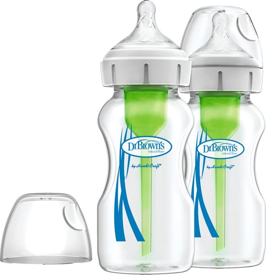 Babyflesje - Dr. Brown's Options+ Anti-Colic Babyfles - Brede halsfles - Glas - 270ml - 2 stuks