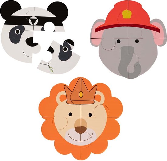 Bo Jungle - Puzzel Peuters - In Foam - Kan ook in het bad - 4 stuks per diertje - Jigsaws Baby - Badspeeltje -Animal Puzzle (3 stuks) Panda - Olifant - Leeuw