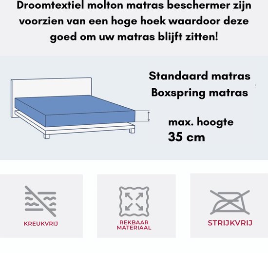 Dream Textile Molton Hoeslaken -housse / Protège-matelas - Twin-Twin 180 x 200/210/220 cm - Extra High Angle - 210 grammes p/ m2 Haute Qualité - Tissu doux - Ne se repasse pas - Stretch -