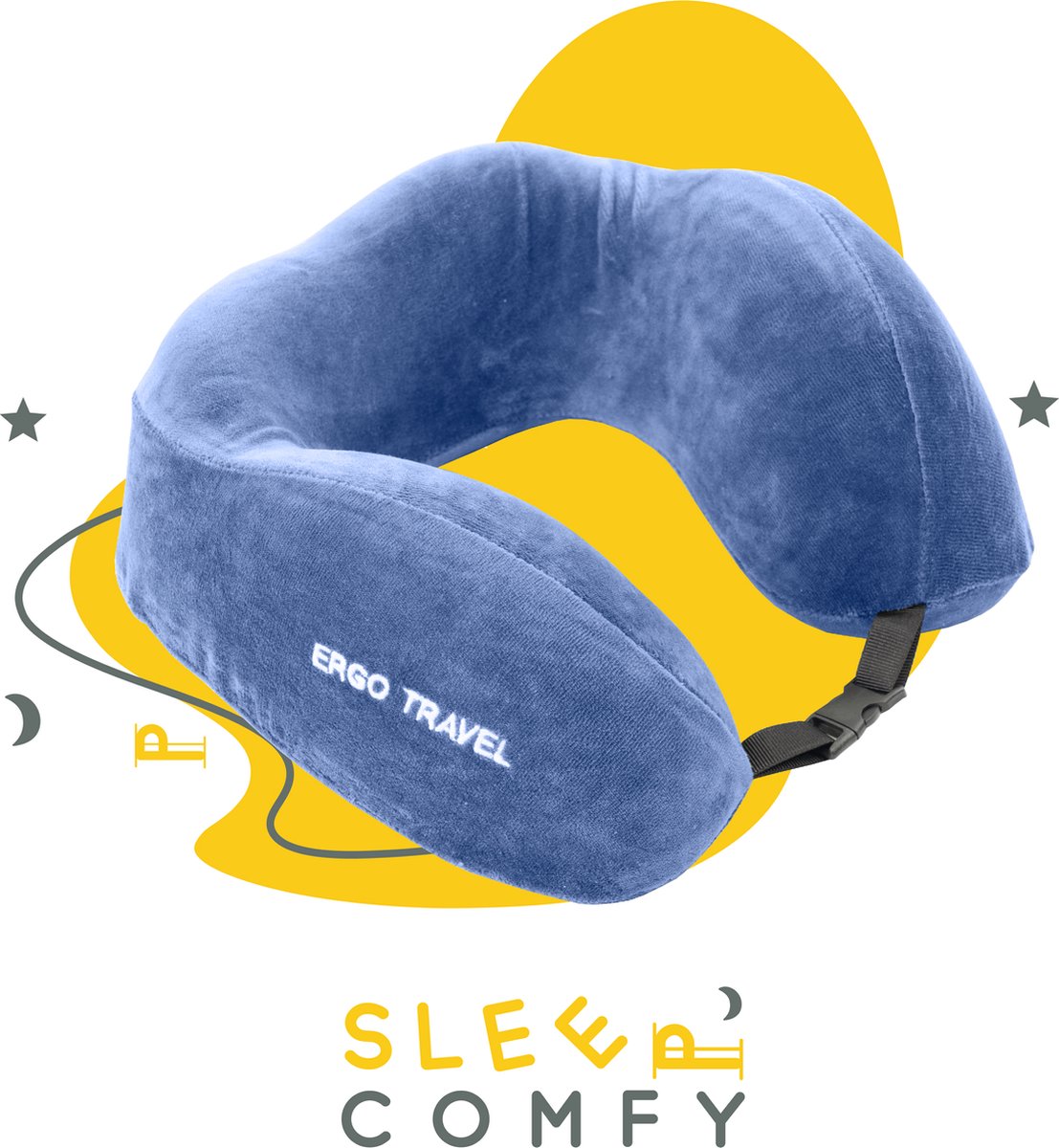 Sleep Comfy - Ergo Travel Serie - Luxe Reiskussen - Traagschuim - Blauw - Memory Foam- Vliegtuig Auto Thuiswerken