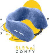 Sleep Comfy - Ergo Travel Serie - Nekkussen - Luxe Reiskussen - Neksteun - Traagschuim - Extreem comfortabel - Blauw - Memory Foam - Ergonomisch - Orthopedisch - Vliegtuig | Auto | Thuiswerken