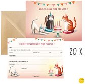 20 uitnodigingen kinderfeestje + enveloppen - illustra'lies - set van 20 stuks - mooie kwaliteit - Uitnodigingskaarten - Uitnodiging verjaardag - uitnodiging verjaardagsfeest - Uitnodiging kinderfeestje - Uitnodiging feestje - thema katten