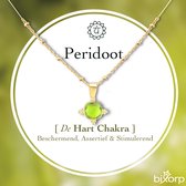 Bixorp Gems Gouden Dames Ketting met Peridoot hanger - Hart Chakra - 18 Karaat Verguld Goud & Roestvrij Staal - 36cm + 8cm verstelbaar
