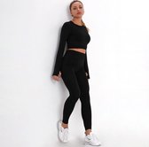 New Age Devi - Sport outfit - High Waist Squatproof Yoga legging - Crop Top met lange mouw - zwart - Maat Large