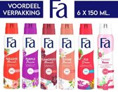 Fa Deodorant 6 x 150 ml - Voordeelverpakking - Try Out Pakket - Paradise Moments, Purple Passion, Glamorous Moments, Divine, Fiji & Sweet Rose