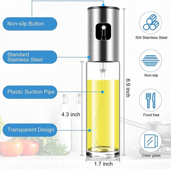 Olijfolie Sprayer - 100ML - Cooking Spray - Glas - Zilver