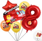 Cijfer ballon 8 jaar Brandweer Themafeest Ballonnenpakket - Rood - Zwart - Helium Ballon - Snoes