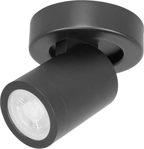 Zwarte IP44 badkamer spot Oliver | 1 lichts | zwart | kunststof / metaal | Ø 10 cm | badkamer lamp | modern / stoer design