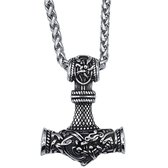 Tesoro Mio Michel – Viking Ketting – Thor’s Hamer Mjölnir – Edelstaal - L 70 cm, B 4 mm - Krijgshamer 4.4 x 3.3 cm