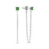 New Bling 9NB-1046 Zilveren Oorknopjes met zirkonia en Kettinkje - 3mm - Groen - Lengte 33mm - Rhodium - Zilver